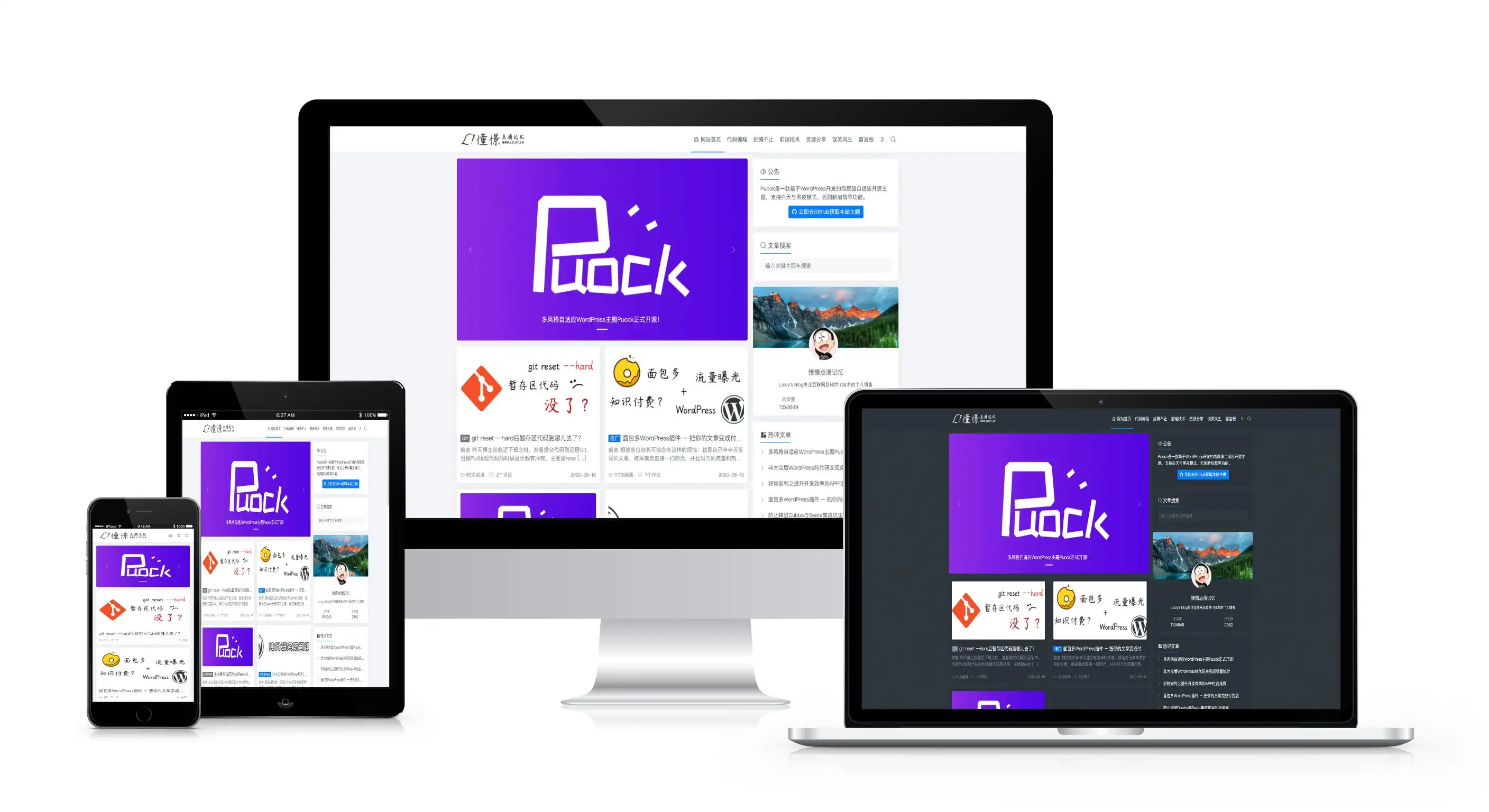 Puock基于WordPress开发的高颜值的自适应主题 支持白天与黑夜模式v2.8.4-壹元库